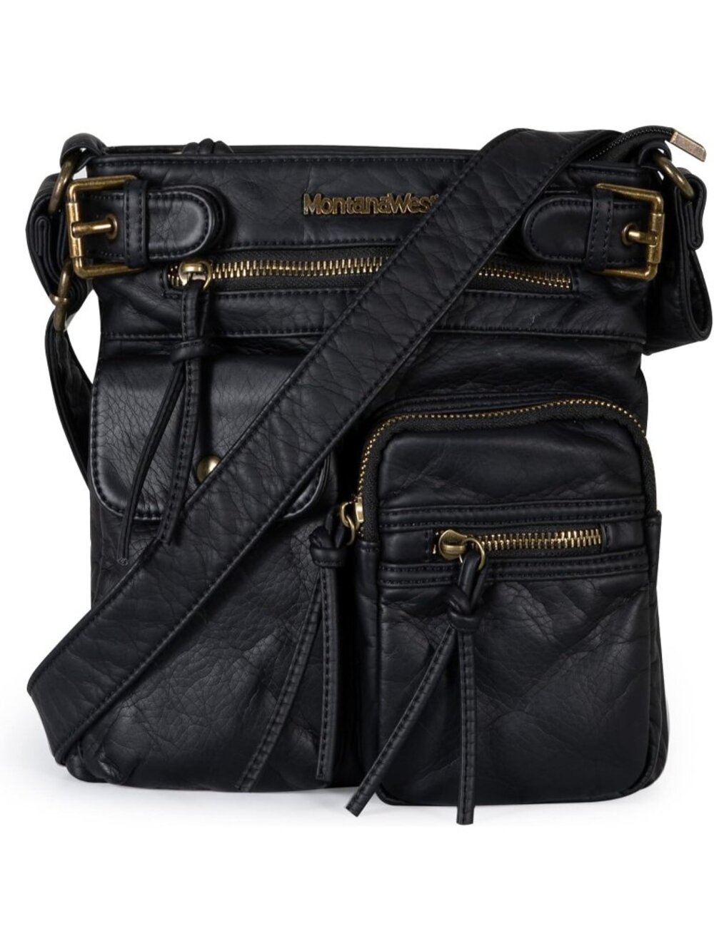 New Women's Crossbody Bag Soft Washed Leather Multi Pocket Shoulder Purse